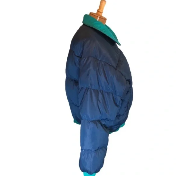 Vintage 90’s Columbia Down Puffer Coat Reversible Blue/Green Size Large Unisex - Picture 4 of 14
